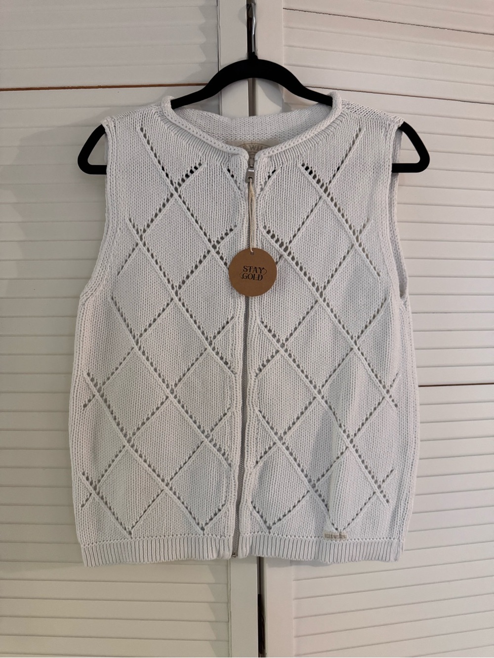 Blue Willi's White Knit Zip-Front Sweater Vest